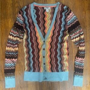 Missoni Vibrant Zigzag Cardigan in Blue, Brown, and Gold